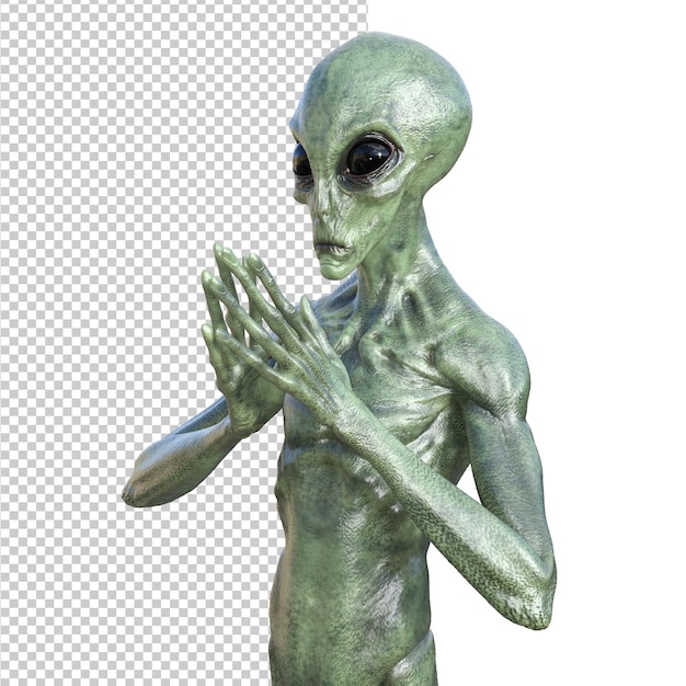 Zielony obcy na przezroczystym tle renderowania 3d
