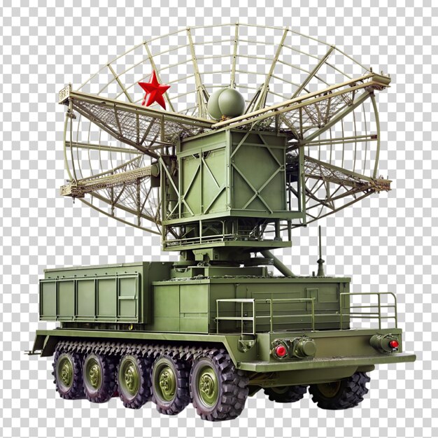 PSD zielony pojazd wojskowy z dużą anteną na przezroczystym tle
