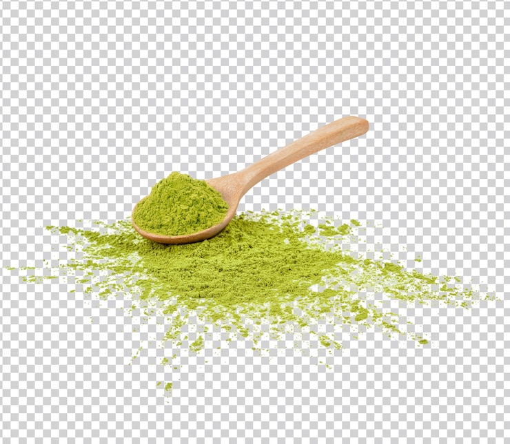 PSD zielony proszek matcha w łyżce wyizolowany premium psd