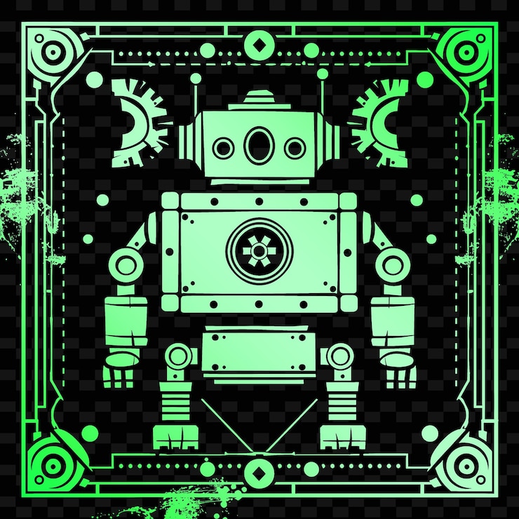 PSD zielony robot z zielonym tłem