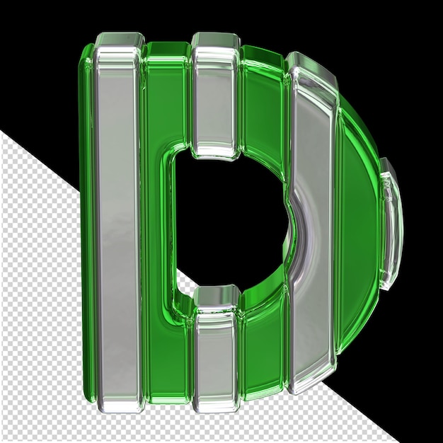 PSD zielony symbol ze srebrnymi pionowymi cienkimi paskami litera d