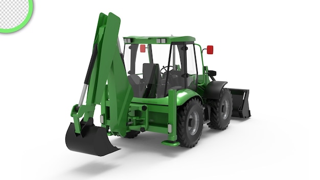 PSD zielony traktor z dużą łopatą na przodzie.