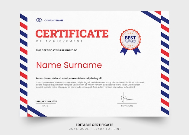 PSD zig zag and modern certificate design template