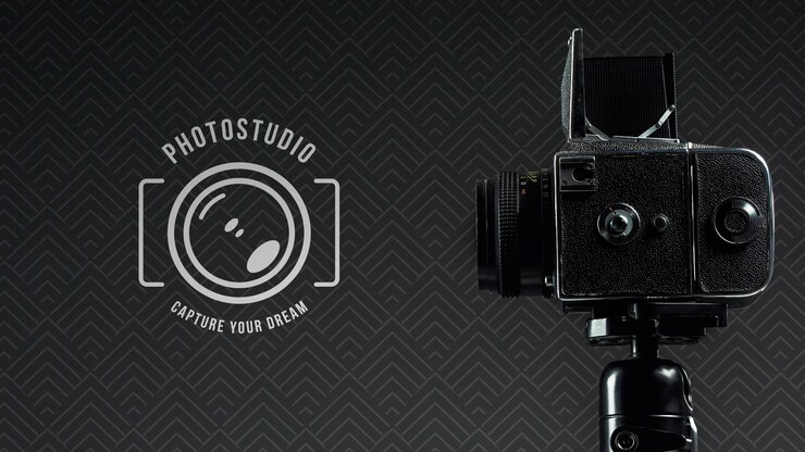 PSD zijaanzicht van digitale camera voor fotostudio