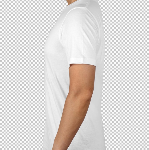 Zijaanzicht van wit t-shirt geïsoleerd op een witte achtergrond met uitknippad