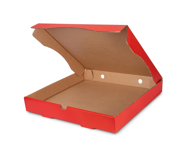 Zijdebeeld van een mockup van een pizzaboksje geïsoleerd op de achtergrond