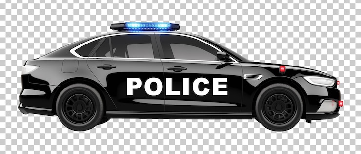 PSD zijkant van politieauto geïsoleerd op doorzichtige achtergrond png