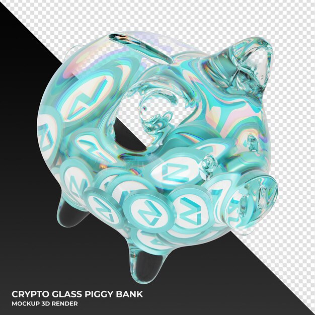 PSD zilliqa zil glass piggy bank with crypto coins 3d illustration