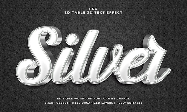 Zilver 3d bewerkbaar psd-teksteffect met achtergrond