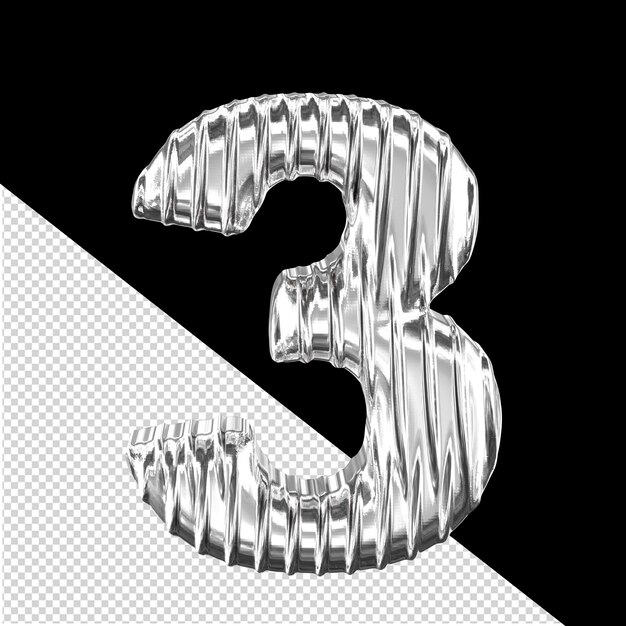 Zilver 3d symbool met verticale ribben nummer 3