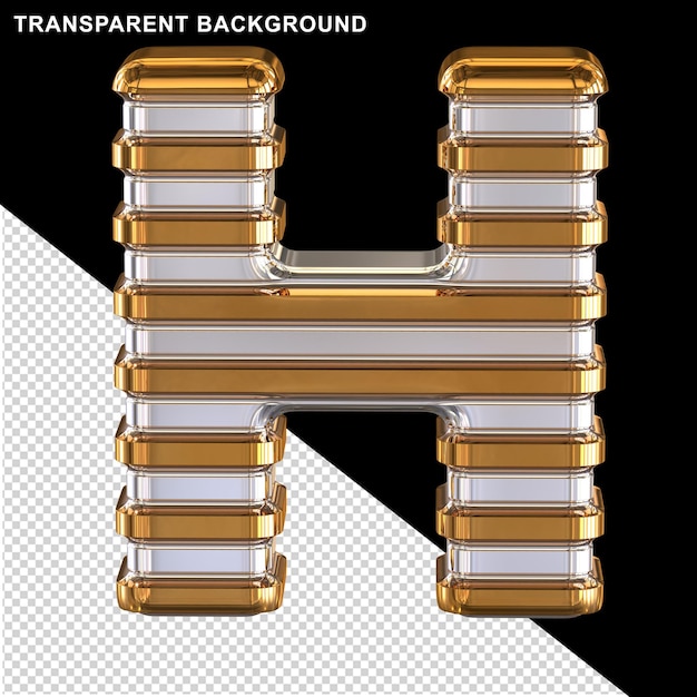 Zilver met dunne gouden horizontale banden hoofdletter h