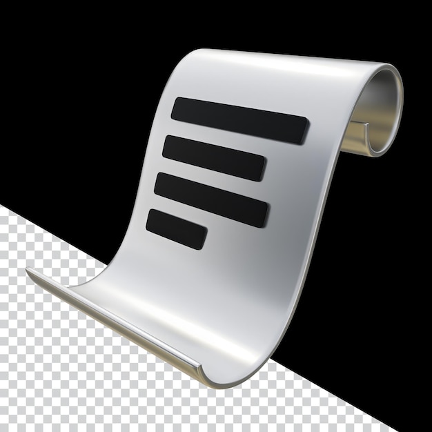 Zilveren boekrol met tekstpictogram voor documentrapportinformatie en 3D-grafiekontwerp voor contracten