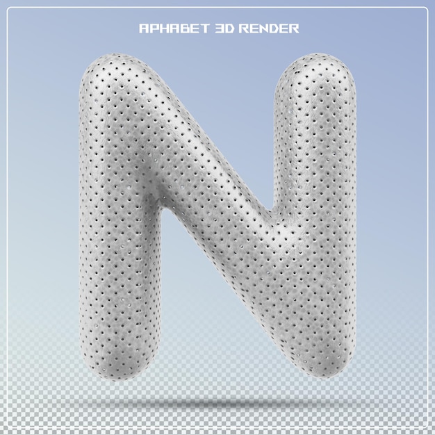 PSD zilveren letter n lettertype alfabet 3d render