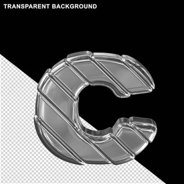 Zilveren letters met diagonale bandjes 3d letter c