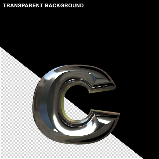Zilveren schuine letters. 3D-letter c
