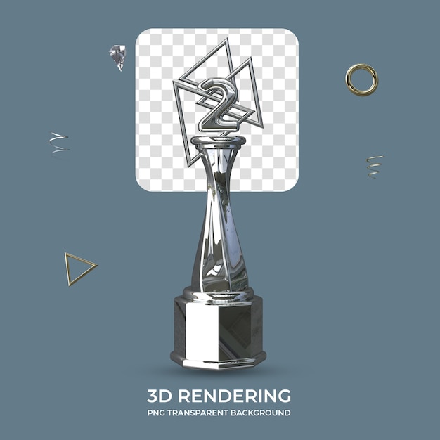 PSD zilveren trofee met nummer 2 3d render transparante achtergrond