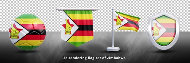 PSD illustrazione del set di bandiera nazionale dello zimbabwe o icona del set di bandiera del paese sventolante realistico 3d dello zimbabwe