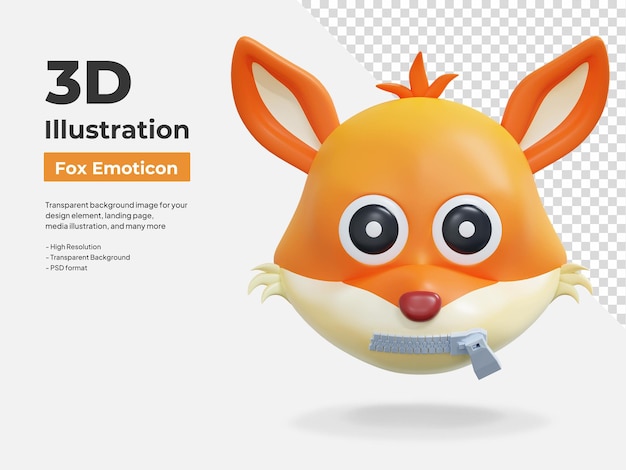 PSD zipped mouth fox emoticon 3d illustration
