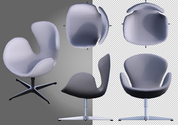 Zitmeubelset. stoelen, fauteuils, krukken iconen. 3D-weergave voor mockup
