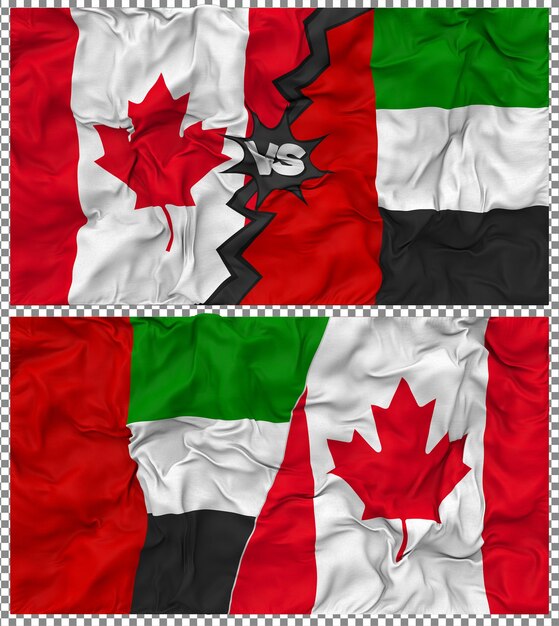Zjednoczone Emiraty Arabskie przeciwko Kanadzie Półkombinowana Flaga Cloth Bump Texture Rendering 3D