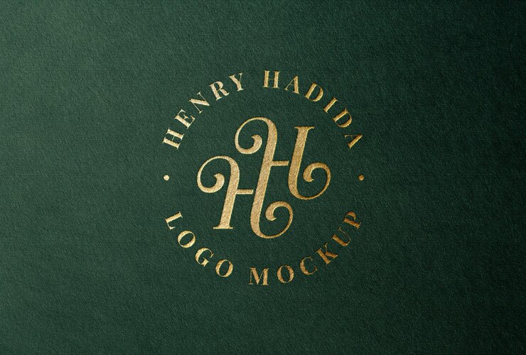PSD złota folia logo mockup zielony teksturowany papier
