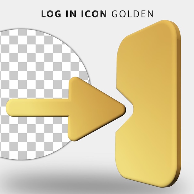 PSD złota ikona logowania 3d na przezroczystym tle