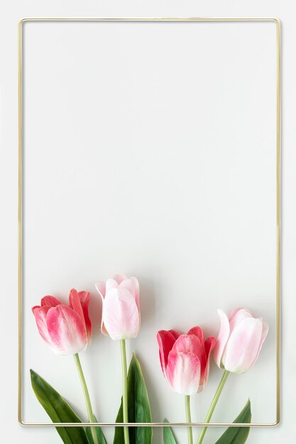 PSD złota kwitnąca rama tulipana