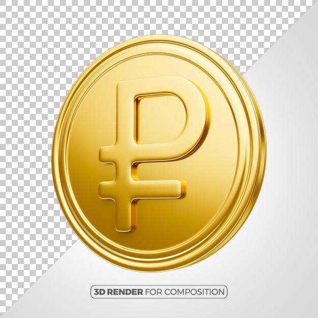 Złota moneta rubla 3d renderowanie