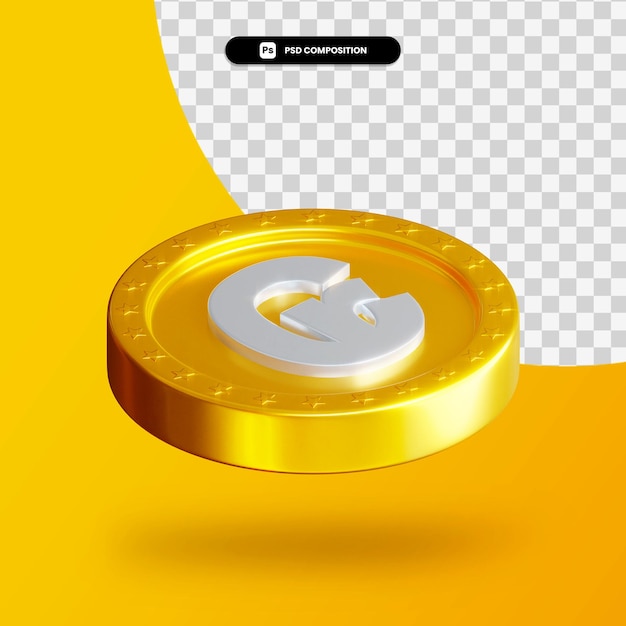 PSD złota moneta wymiany renderowania 3d na białym tle