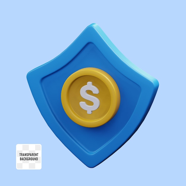 Złota Moneta Z Tarczą Dla Bezpiecznych Pieniędzy Koncepcja Finansowa 3d Renderowania Ikona Ilustracja Projektu