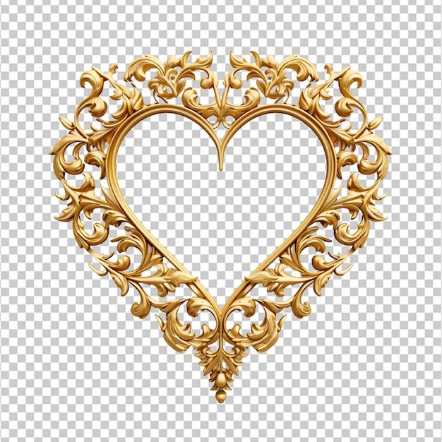 PSD złota ramka w kształcie serca na białym tle