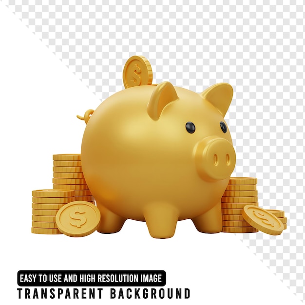 Złota świnka z monetami do oszczędności i finansów