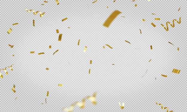 PSD złote konfetti pływające z przezroczystą ścieżką przycinającą