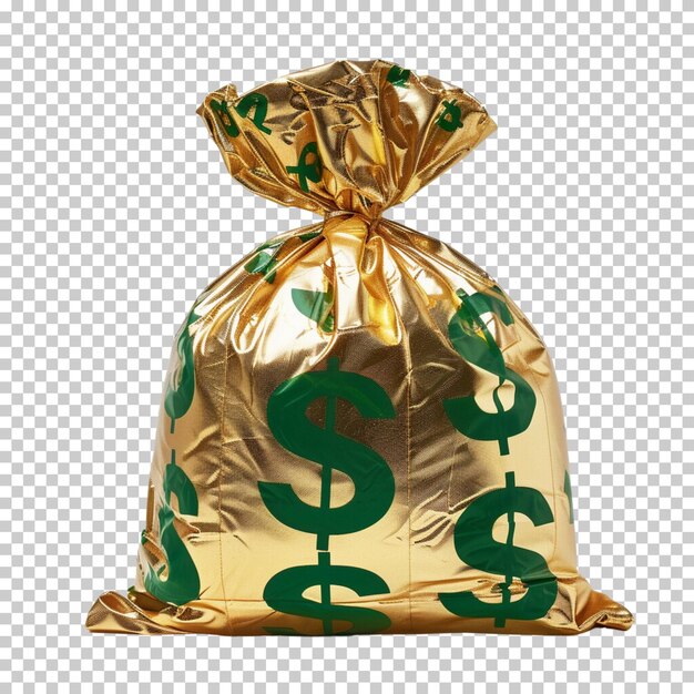 PSD złote monety i banknoty pieniądze lub gotówka torba pieniężna z znakiem dolara odizolowanym na przezroczystym tle