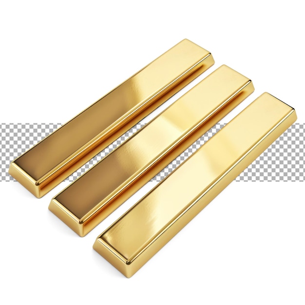 PSD złote pręty izolowane na przezroczystym tle stack of gold bars cutout