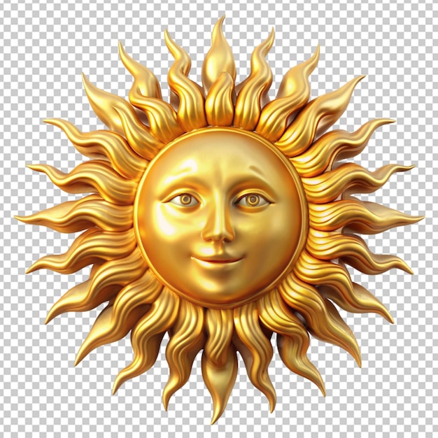 PSD złote słońce z twarzą na przezroczystym tle
