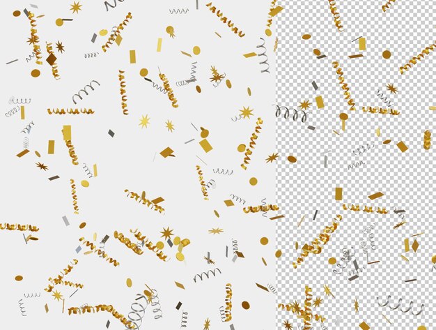 PSD złote tło konfetti party w realistycznym stylu