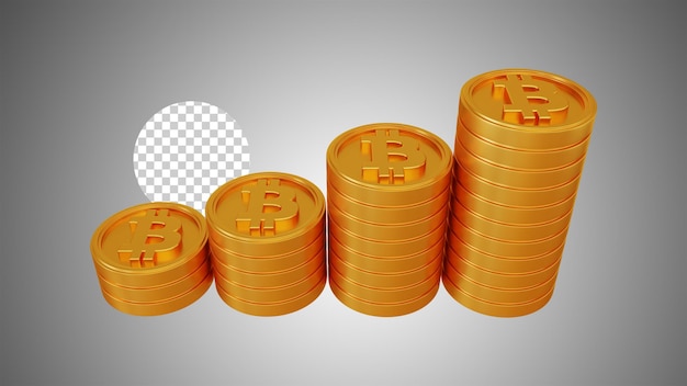 Złoto Bitcoin Stosy Cztery Kolumny Renderowania 3d