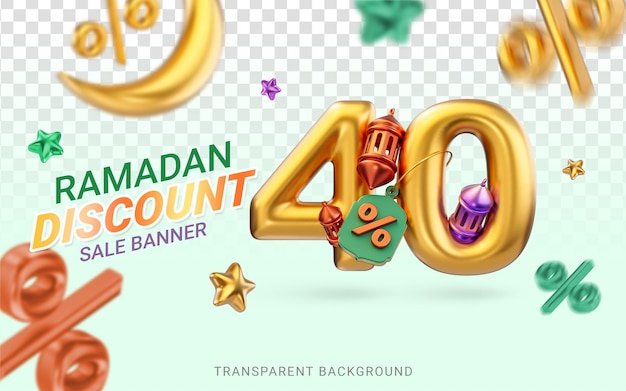 Złoto Realistyczne 40 Procent Zniżki Ramadan I Eid Super Sprzedaż Oferta Szablon Transparent Projekt Renderowania 3d