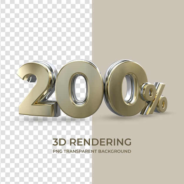 Złoty 200 Procent Renderowania 3d Na Białym Tle Przezroczyste Tło