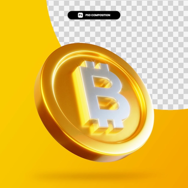 Złoty Bitcoin Renderowania 3d Na Białym Tle