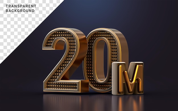 Złoty Luksus Dziękuję Za 20 Milionów Obserwujących Online Baner Społecznościowy Szczęśliwa Uroczystość Renderowanie 3d