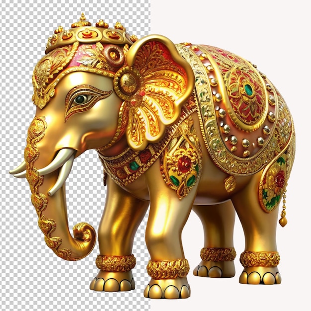 PSD złoty luksusowy słoń na przezroczystym tle