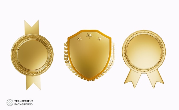 Złoty medal zestaw ikona 3d render ilustracja