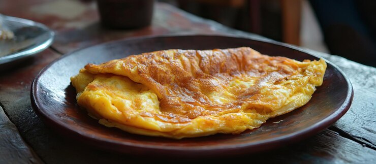 PSD złoty omlet na rusztycznym talerzu
