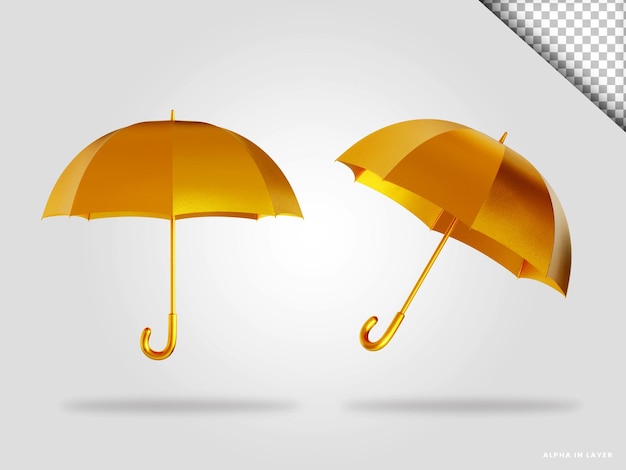 Złoty parasol 3d render ilustracja na białym tle