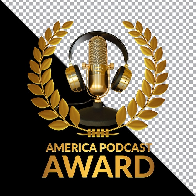 Złoty Podcast Award 3d Render Kompozycja Na Białym Tle