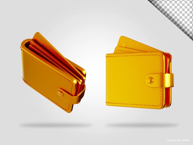 Złoty portfel 3d render ilustracja na białym tle