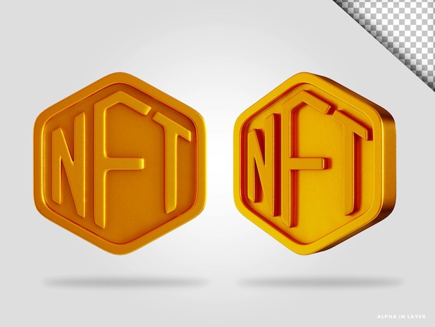 Złoty Symbol Nft Logo 3d Render Ilustracja Na Białym Tle
