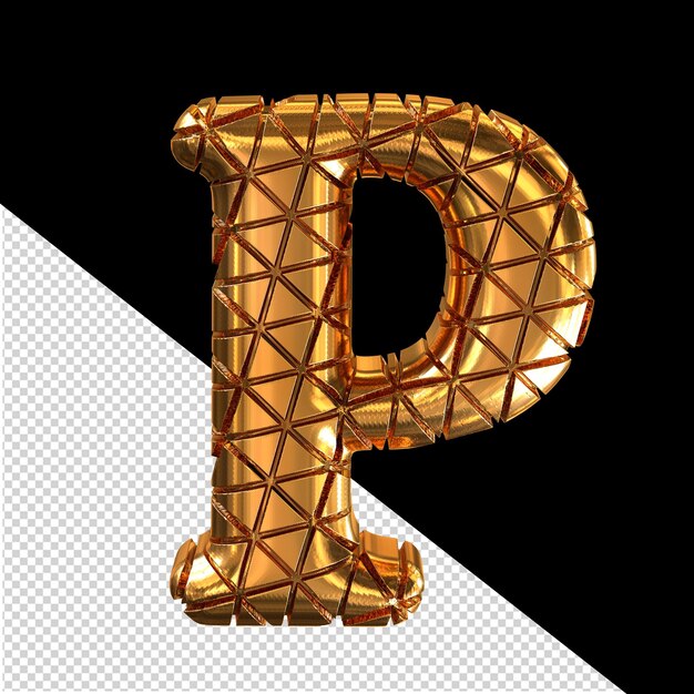 PSD złoty symbol z nacięciami litera p
